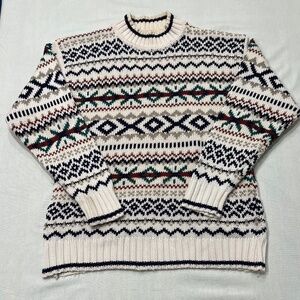 Vintage Nordic Chunky Knit Sweater Fair Isle Ski Chalet Lopapeysa Mens Med